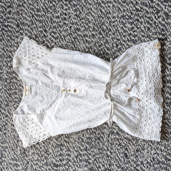 Cotton eyelet swiss dot white tee shirt tunic, small size - Picture 1 of 6